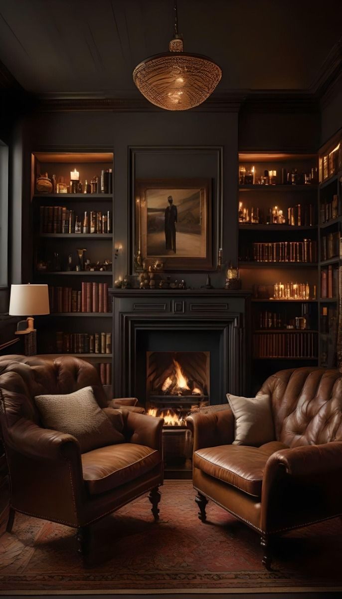 a living room filled with furniture and a fire place in the middle of a room