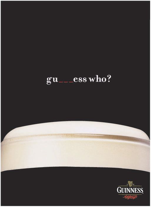 a poster with the words gu, ess who? in black and white on it