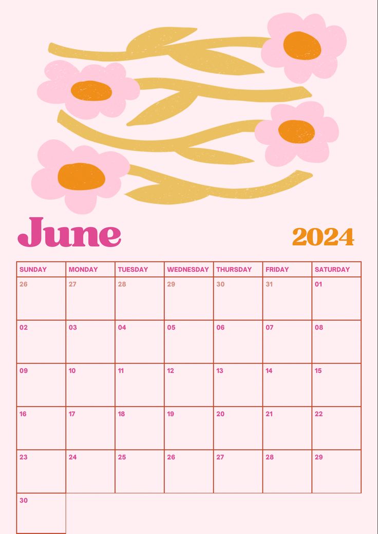 a calendar with flowers on it for the june and july months, including one month