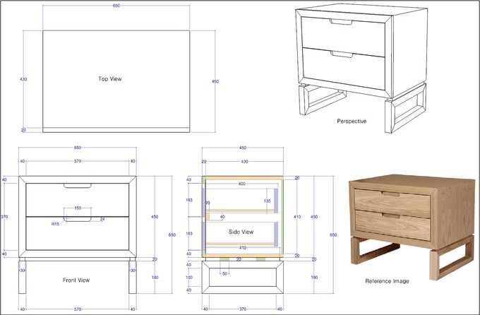 the plans for an end table with drawers