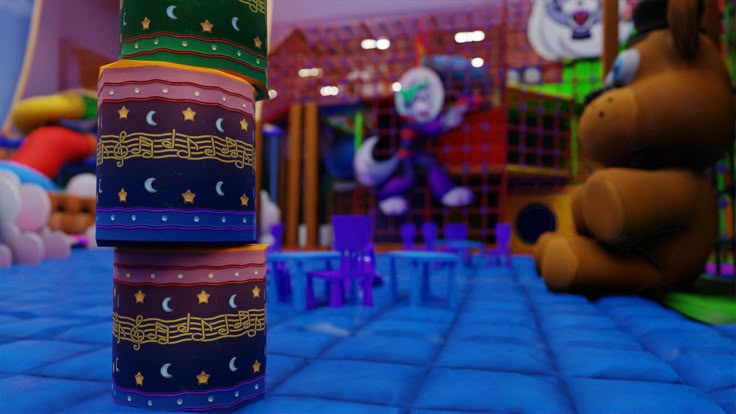 there are many different colored tapes stacked on top of each other in the play area