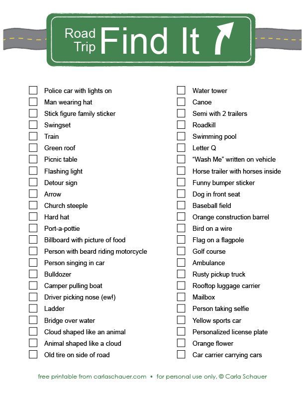 the road trip find it checklist is shown