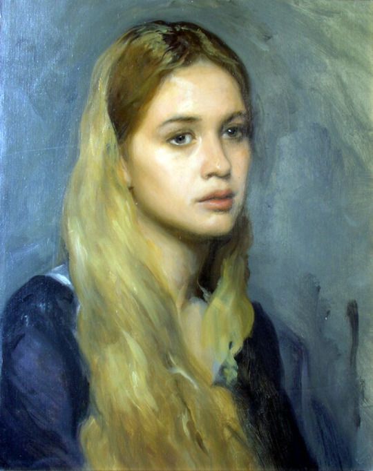 a painting of a woman with long blonde hair