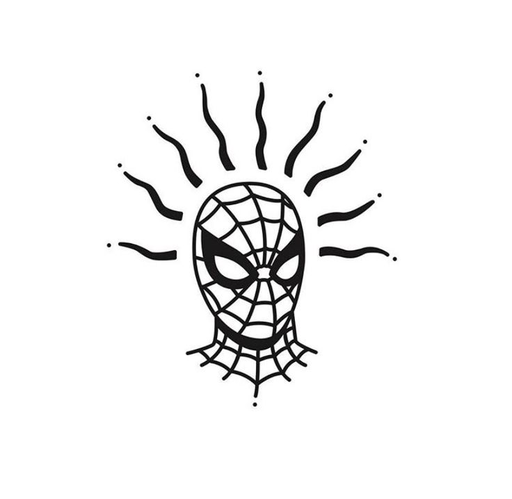 a spider - man mask with the sun coming out of it's face, in black and white