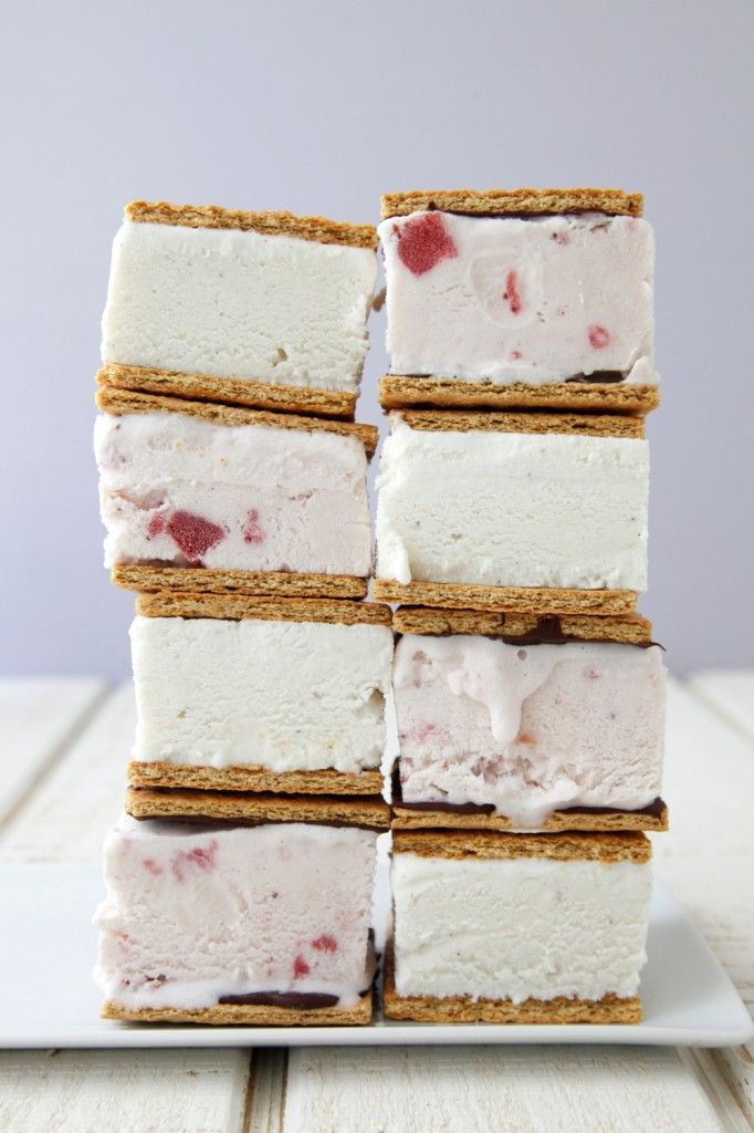 a stack of ice cream sandwiches sitting on top of a white plate