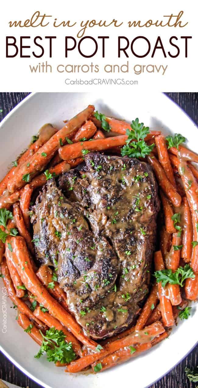 a white plate topped with carrots and meat