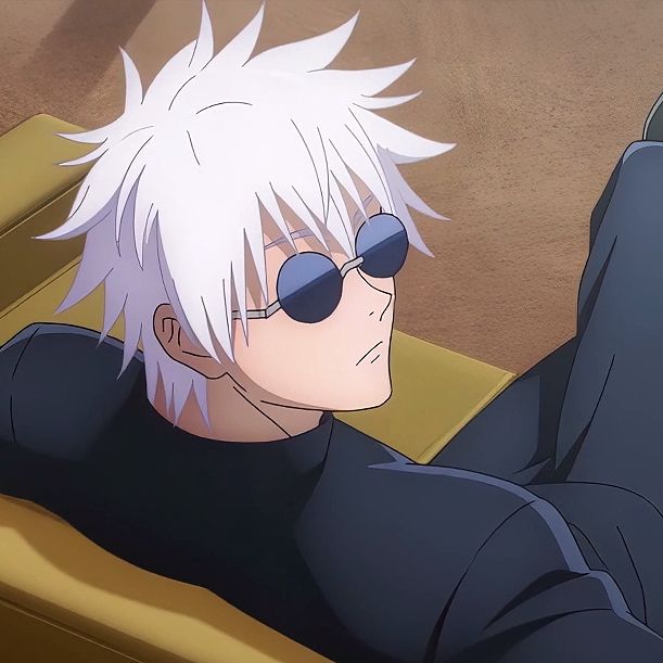 an anime character with white hair and sunglasses