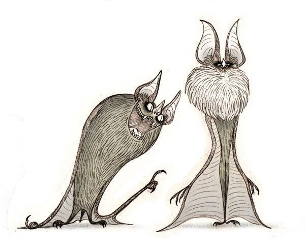 an image of two cartoon animals facing each other with horns and fangs on their heads