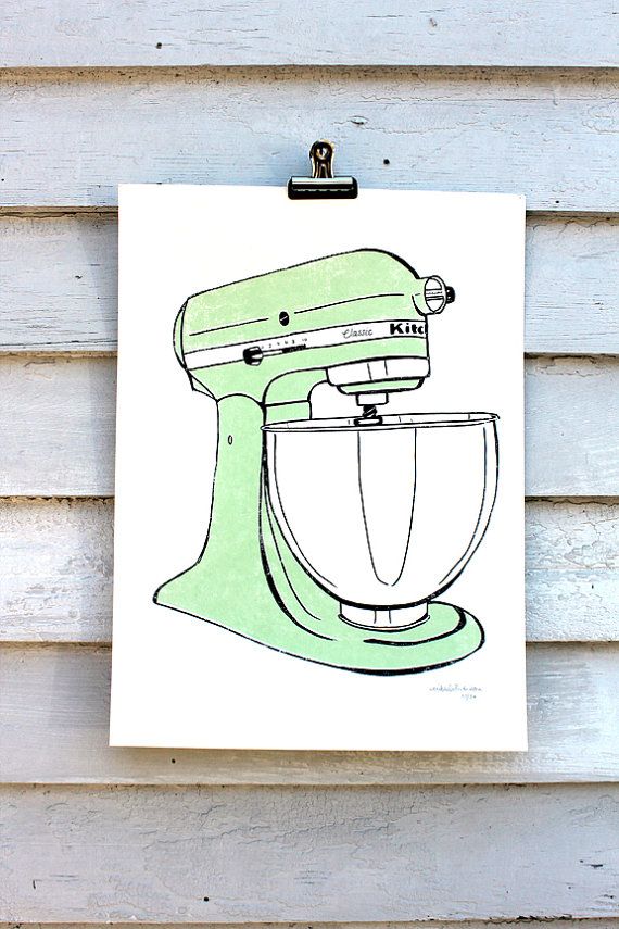 a drawing of a green mixer on a white background