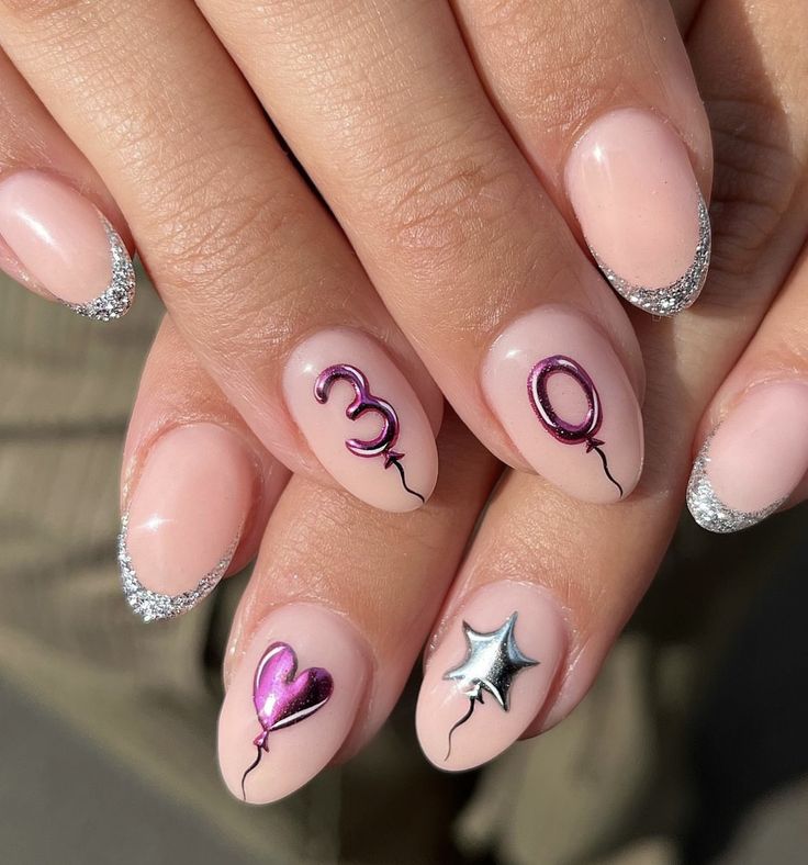 Pink French Tips Coffin, Chrome Nails Designs Square, French Tips Coffin, Trendy Birthday Nails, Balloon Nails, December Nail Designs, 21st Birthday Nails, Birthday Nails Ideas, Nail Inspo Ideas