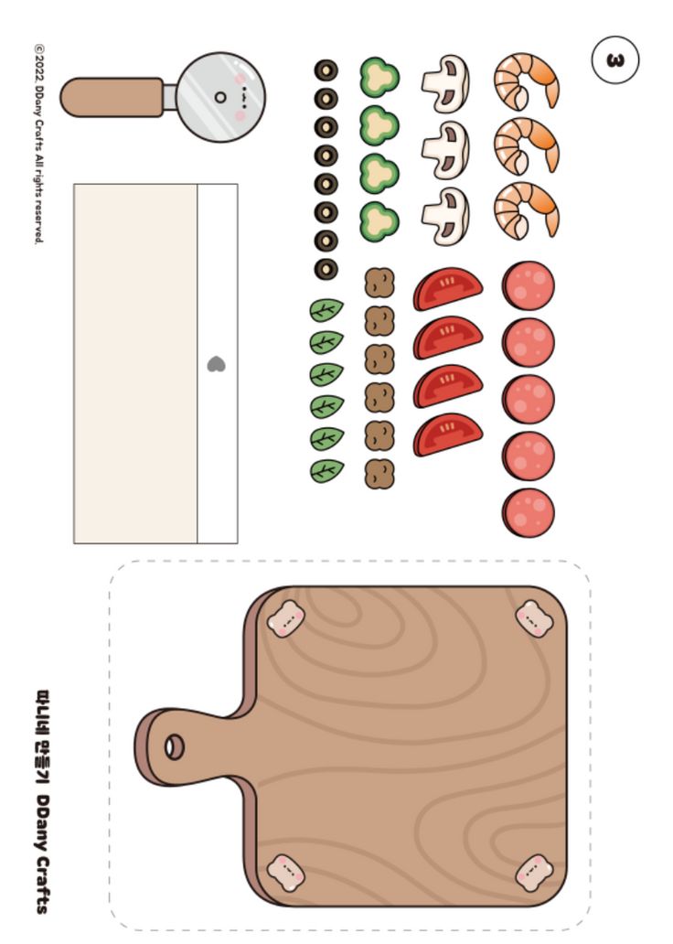 paper cut out with different types of food on the cutting board and other items to make it