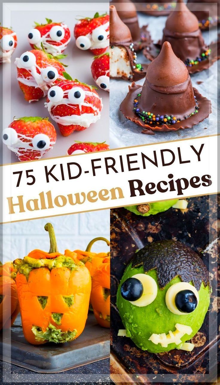 halloween treats with eyes and noses are featured in this collage for kids to make