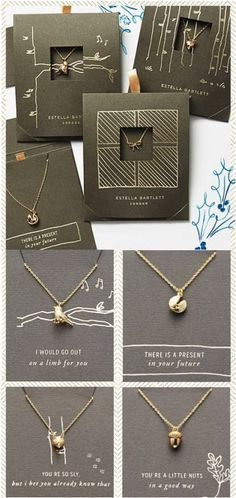 four different necklaces are shown in the same box