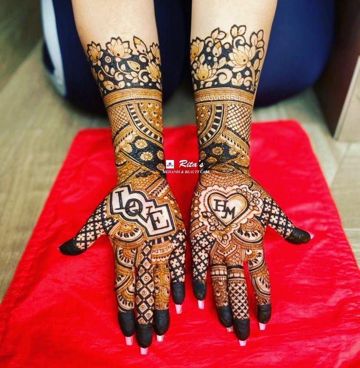 two hands with henna designs on them