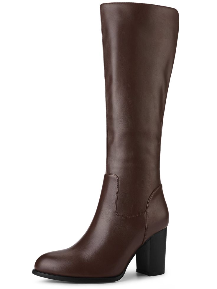 Shop Allegra K for round toe block heel knee high boots you are looking for, get more women's chunky heel for yourelf. Order now! Free Returns! Halloween Costume Boots, Heeled Knee High Boots, Chunky Heels Casual, Brown Knee High Boots, Womens Chunky Heels, Faux Leather Boots, Knee High Leather Boots, Coffee Brown, Boot Accessories