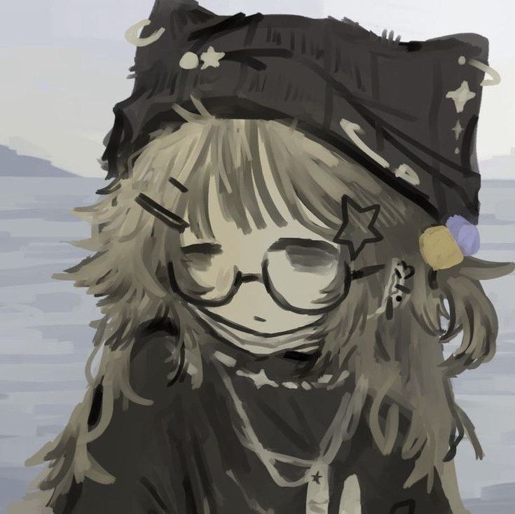 a drawing of a girl wearing glasses and a hat with stars on her head,