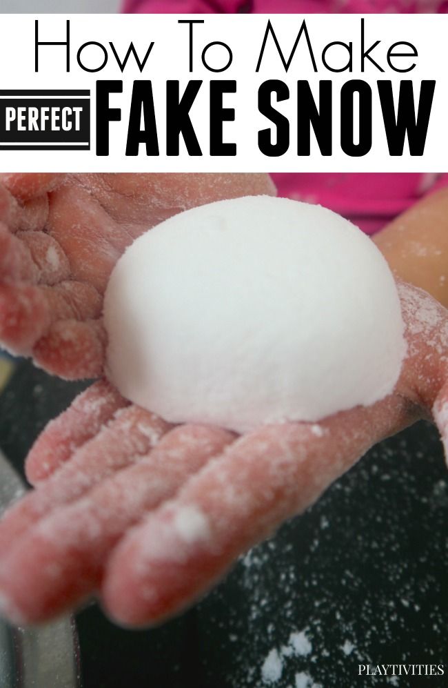 the hands are holding fake snow in front of them with text overlay that reads how to make fake snow