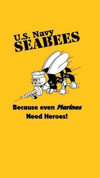 a yellow shirt with the words u s navy seabees and a cartoon image of a