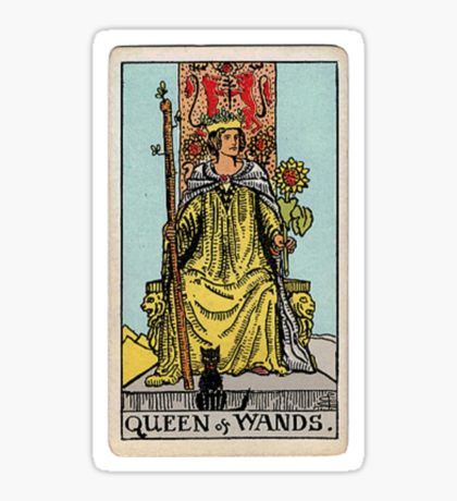 the queen of wands sitting on a chair sticker