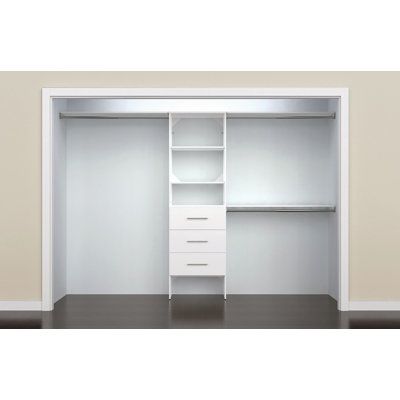 an empty white closet with shelves and drawers