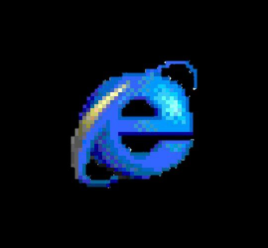 an image of the internet logo on a black background with blue and yellow pixels in it