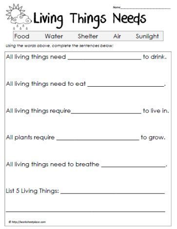 the living things needs worksheet is shown in this printable version for kids