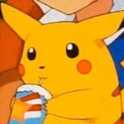 pikachu drinking water from a cup while standing next to another person with his arm around him