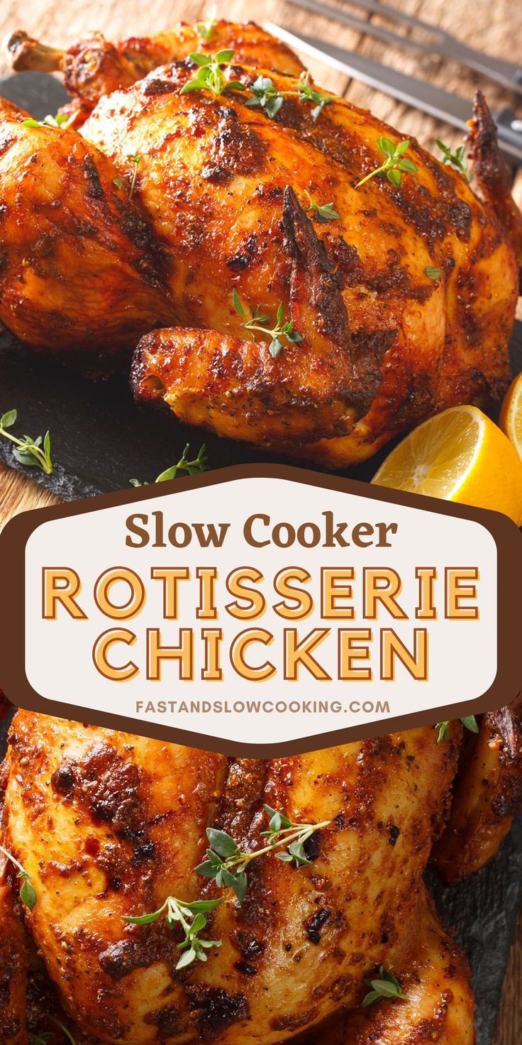 slow cooker rotisserie chicken with lemons and herbs