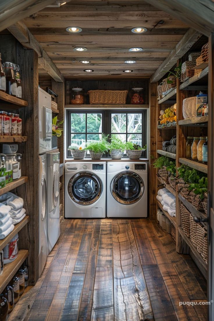 a washer and dryer in a small room