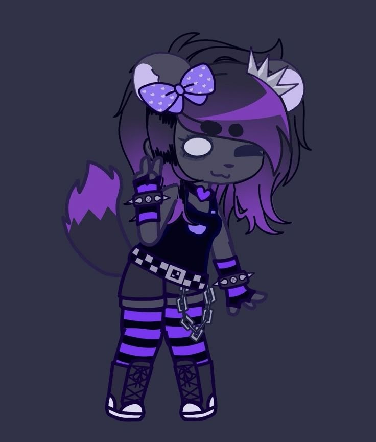 a drawing of a cartoon character with purple hair and black clothes, holding a cell phone