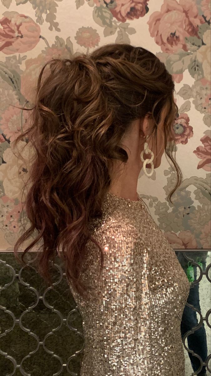 Ponytail Glam Hairstyles, Hair For Prom Ponytail, Hair Up Prom Styles Ponytail, Hair Up Ideas For Prom, New Years Eve Hair And Makeup, Hairstyles To Party, Hair Up Styles Prom, Prom Hairstyle Up, Updos For Prom Ponytail