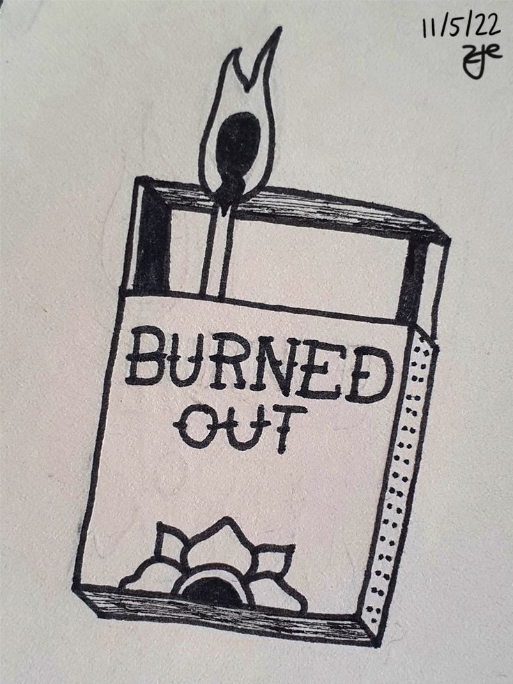 a drawing of a burning out box with the words burned out on it's side