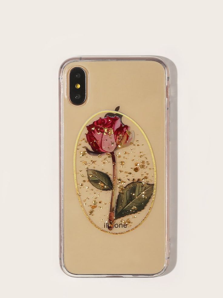 an iphone case with a rose on it and the words i love you written in gold