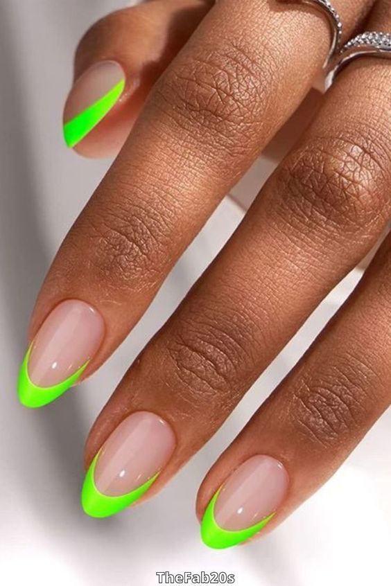 Neon Green French Tip Nails, Neon Green French Tip, Green French Tip Nails, Tip Nail Ideas, French Tip Nail Ideas, Short French Tip, Green French Tip, Pool Nails, Short French Tip Nails