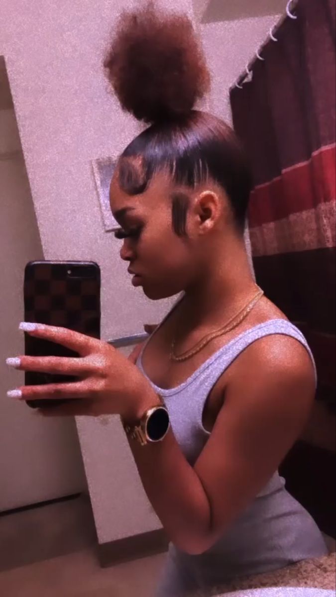 Too Knot Bun, Side Face Pic, Black Curly Short Hair, Black Female Hairstyles, Bun Natural Hair, Ninja Bun, Straight Short Hair, Natural Hairstyle Ideas, Black Kids Braids Hairstyles