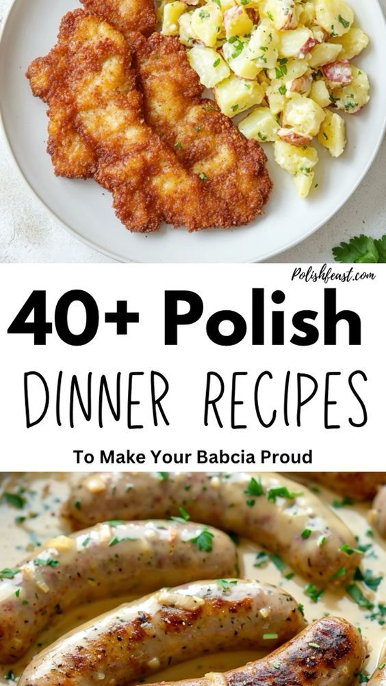 some food that is on a plate with the words 40 polish dinner recipes to make your baby proud