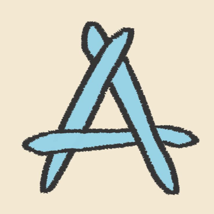 the letter a is made up of two intersecting blue lines on a light beige background