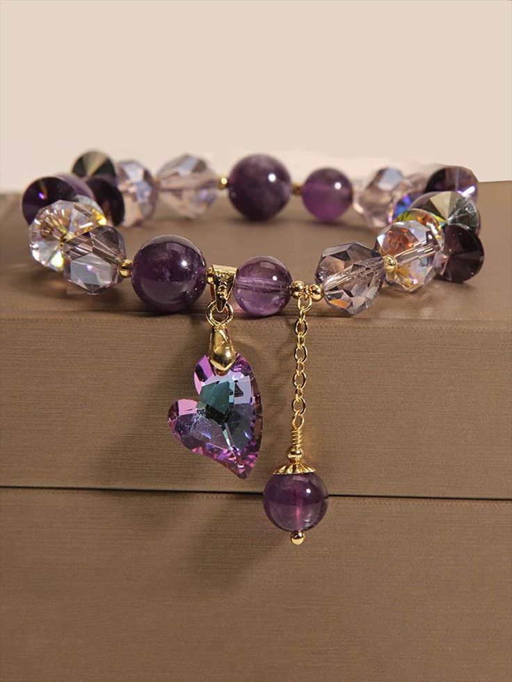 1pc Natural Amethyst Bracelet Cubic Zirconia Crystal Love Pendant Lucky Fortune Transfer Jewelry Gift for Women Girl Girlfriend Purple    Natural Crystal     Women Fashion Jewelry, size features are:Bust: ,Length: ,Sleeve Length: Chinese Bracelet, Purple Bracelet, Stil Elegant, Amethyst Bracelet, Amethyst Beads, Strand Bracelet, Purple Crystals, Nature Bracelets, Pendant Bracelet