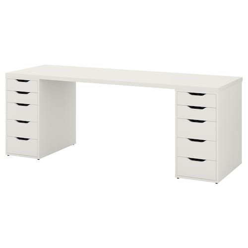 a white desk with five drawers on it