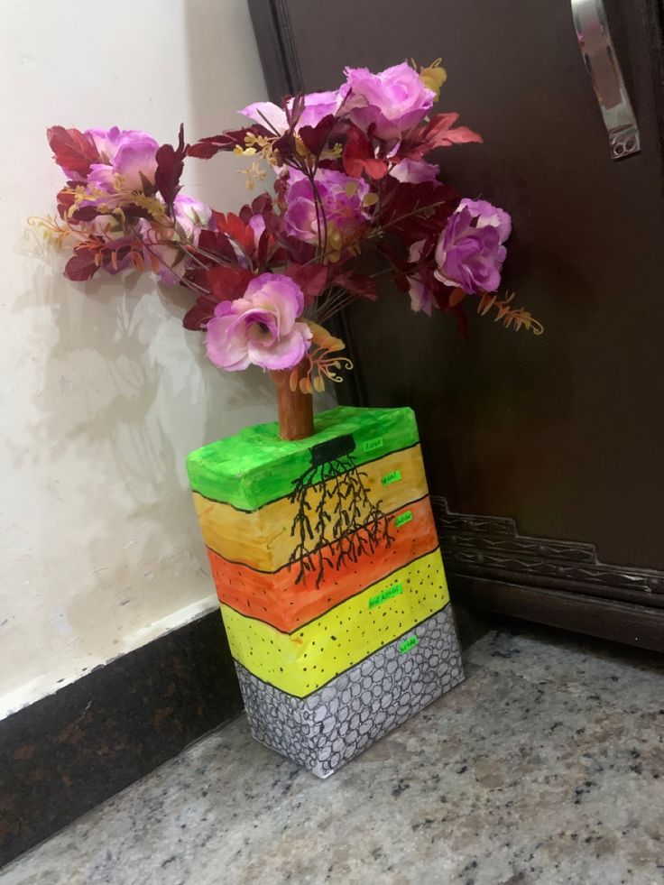 a vase filled with flowers sitting on top of a counter