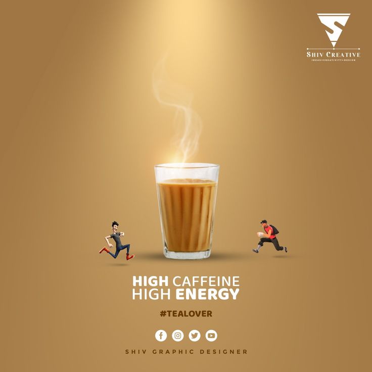 an advertisement for high caffeine high energy tealover with people running around