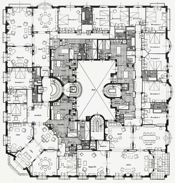 the floor plan for an office building, with several floors and two rooms on each side