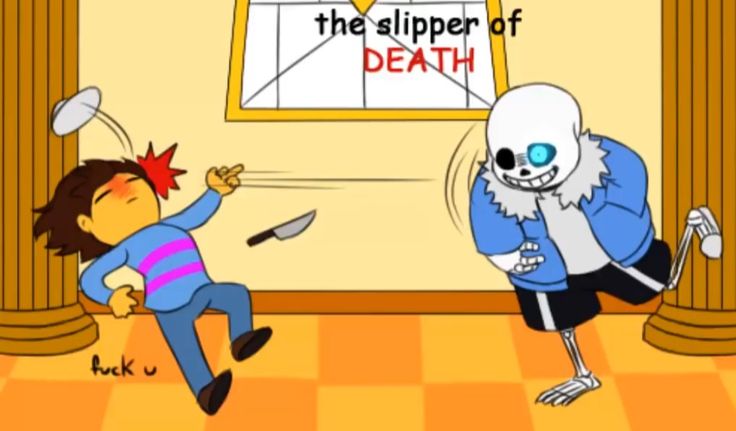 a cartoon character kicking another person in the face with a knife and fork, while they both look at each other