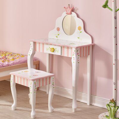 Bring your little one’s imagination to life with the Fantasy Fields by Teamson Kids Princess & Frog Play Vanity & Stool Set. Equipped with storage and a mirror, this make-believe makeup vanity for children is entertaining, fosters creativity, and encourages safe play. Made from solid wood, this durable pink and white vanity playset supports up to 100 lbs. Teamson is a global lifestyle home designs brand bringing joy into every home through beautiful, quality pieces made for stylishly comfortable Princess And Frog, Kids Vanity Set, Fantasy Fields, Princess Frog, Lobby Seating, Frog Theme, Mirror Stool, Kids Stool, Vanity Set With Mirror