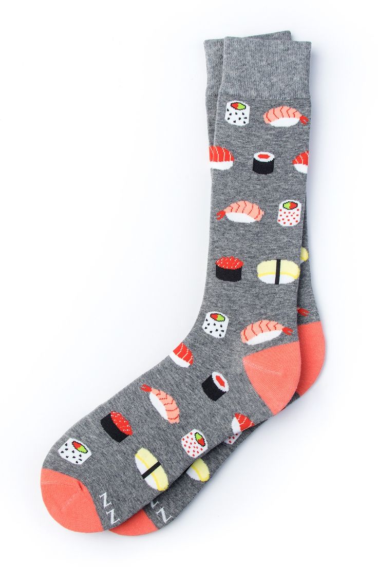 These sushi socks are so fresh, we're putting them on ice. Whether you like salmon, tuna, or you're all about that seaweed you'll be on a roll with these socks. Sushi Socks, Food Socks, Silly Socks, Grey Socks, Mens Dress Socks, Hipster Man, Socks Men, So Fresh, Black Socks