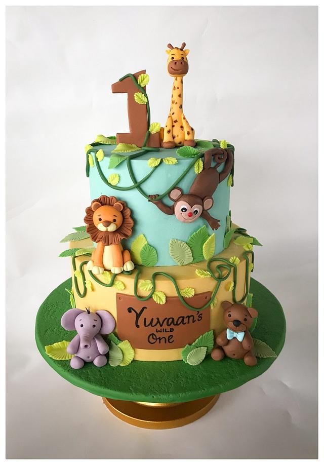 Torturi Baby Shower, Jungle Safari Cake, Jungle Birthday Cakes, Zoo Cake, Jungle Theme Cakes, Boys 1st Birthday Cake, Baby Boy Birthday Cake, Cakes Design, Animal Birthday Cakes