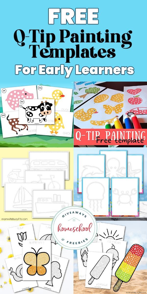 the free q tip painting templates for early learners is shown with pictures and text