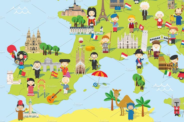 an illustrated map of france with all the main attractions