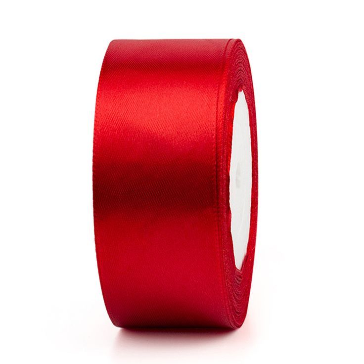 a roll of red satin tape on a white background