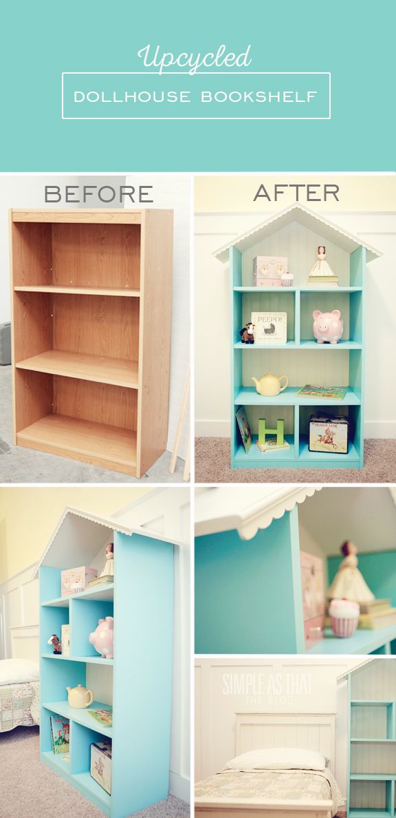 the before and after shots of this dollhouse bookcase